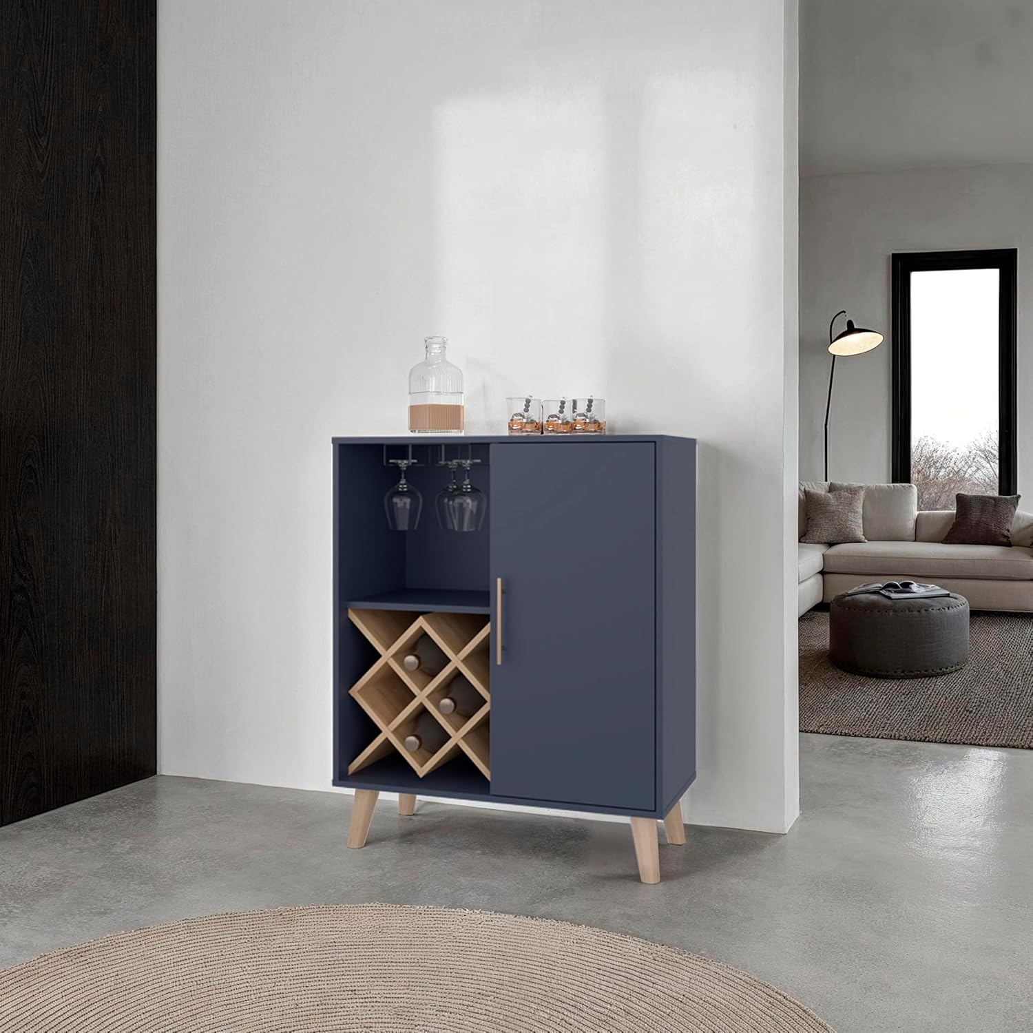 Mueble Bar Azul Roble con 4 Es - Home Bar Shelves reseña y precio